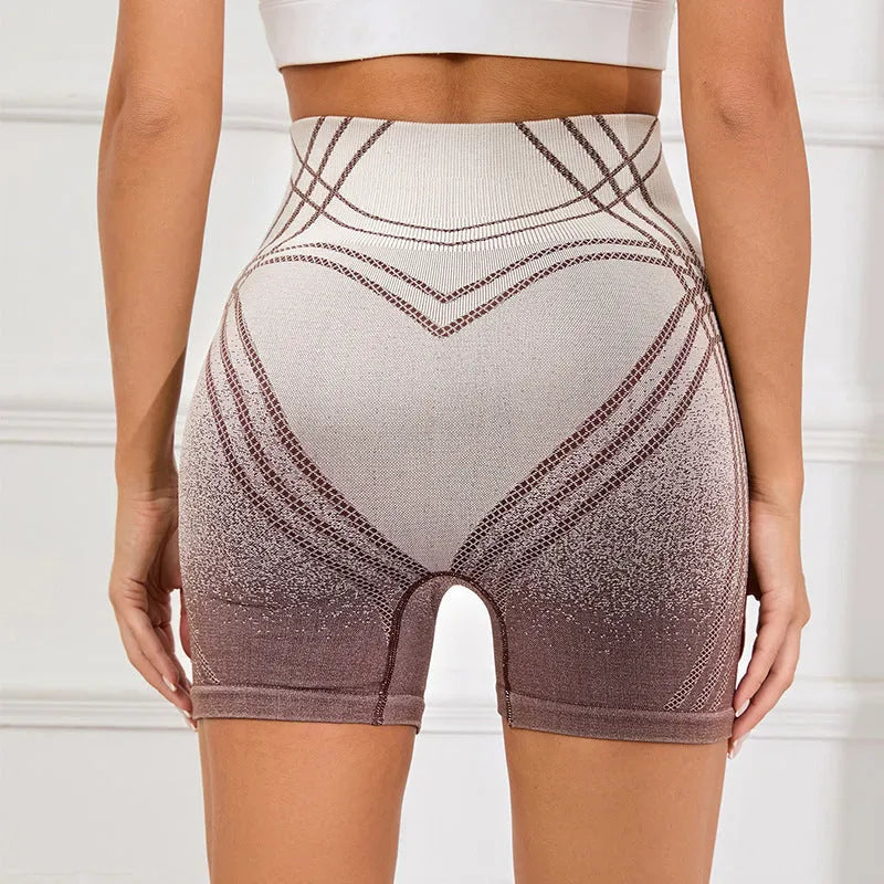 Women's high-waisted gradient fitness shorts in nylon-blend fabric with removable lining
