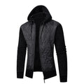 Men's grey corduroy hooded sweater coat with cinched waist design