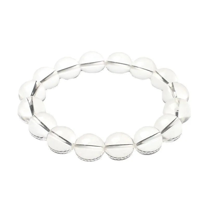 Natural Donghai old materials white water round beads crystal bracelet in geometric single circle style.