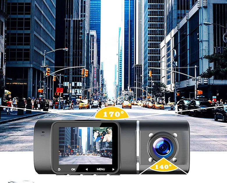 Standard black dash cam with 1.5-inch screen for front and rear 1080p recording with night vision