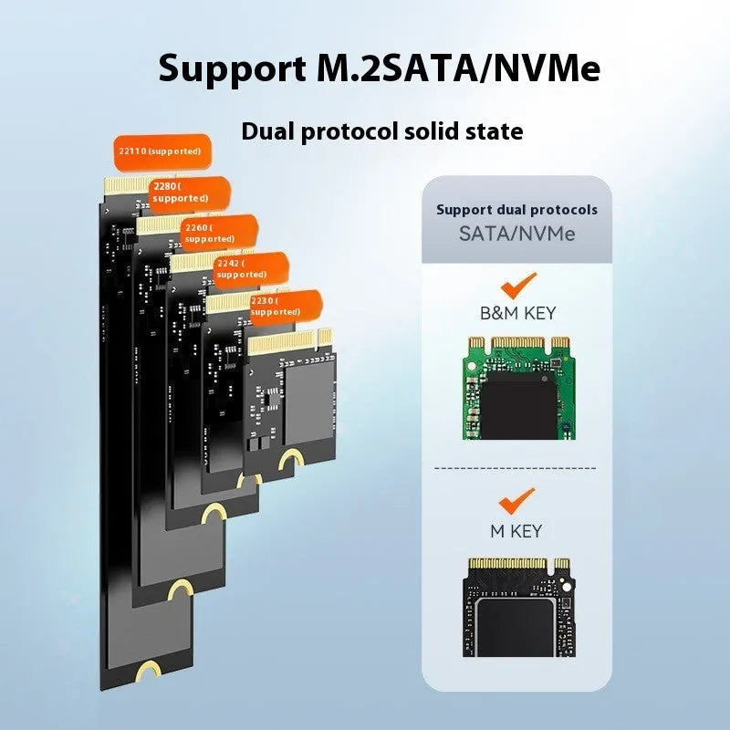 Black ABS material external hard disk enclosure for NVME solid state drives with Type-C interface