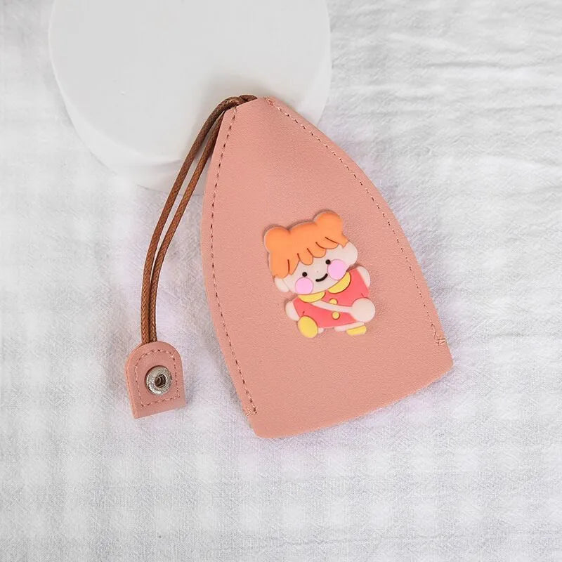 Cartoon PU leather pull-out car key case measuring 14 x 7.5cm with colourful designs