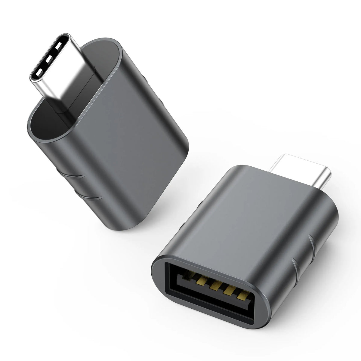 Zinc alloy USB-C to USB-C data and charging converter adapter in multiple colours.