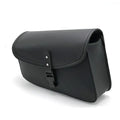 Black PU leather motorcycle swingarm saddlebag mounted on a Harley-Davidson Sportster.