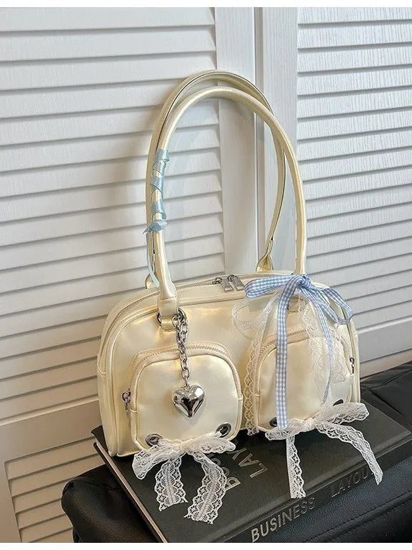 PU leather shoulder bag in horizontal square shape with double straps and phone pocket