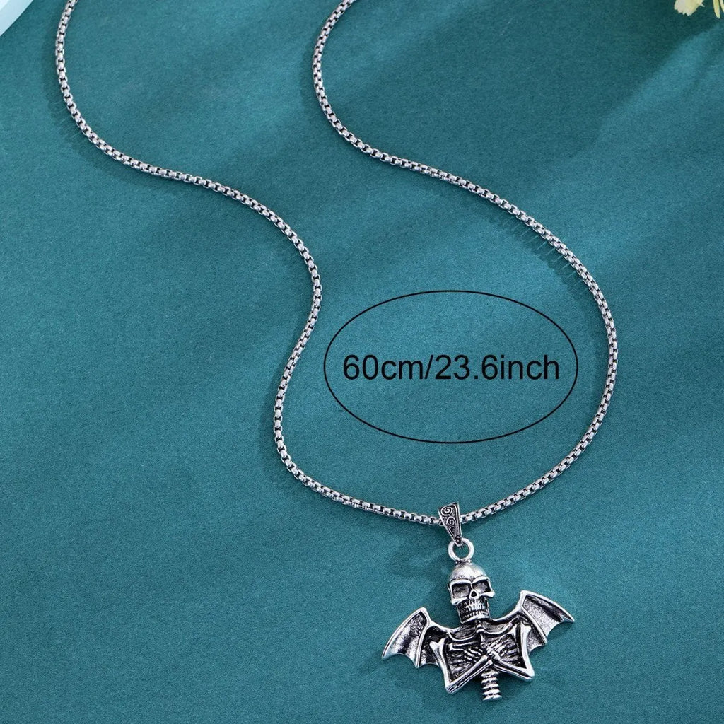Angel Skull Retro Punk Men's Collarbone Chain necklace with angel skull pendant in Angel Skull Necklace colour