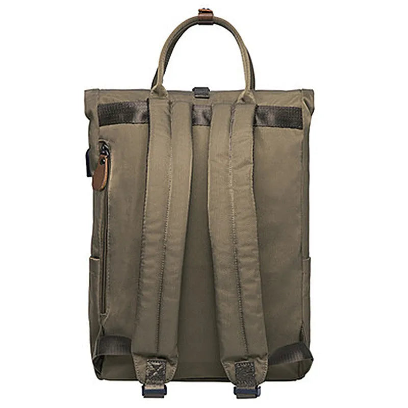 Casual polyester backpack in black dark grey or green with computer pocket and cover opening