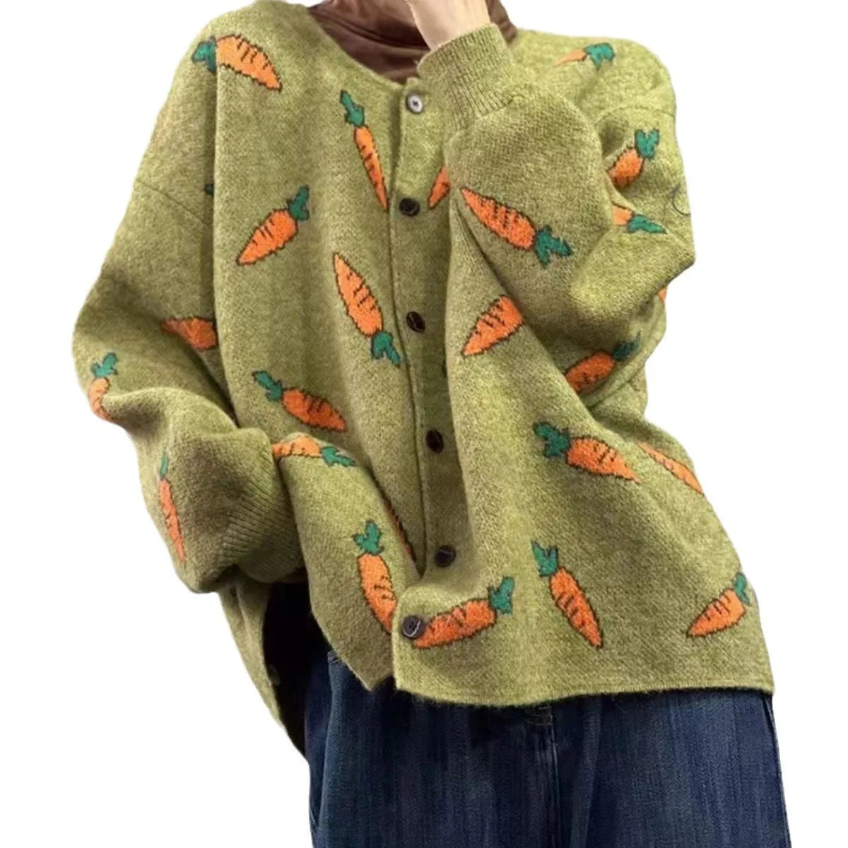 Womens loose fit cardigan with Mori artistic printing colour contrast design