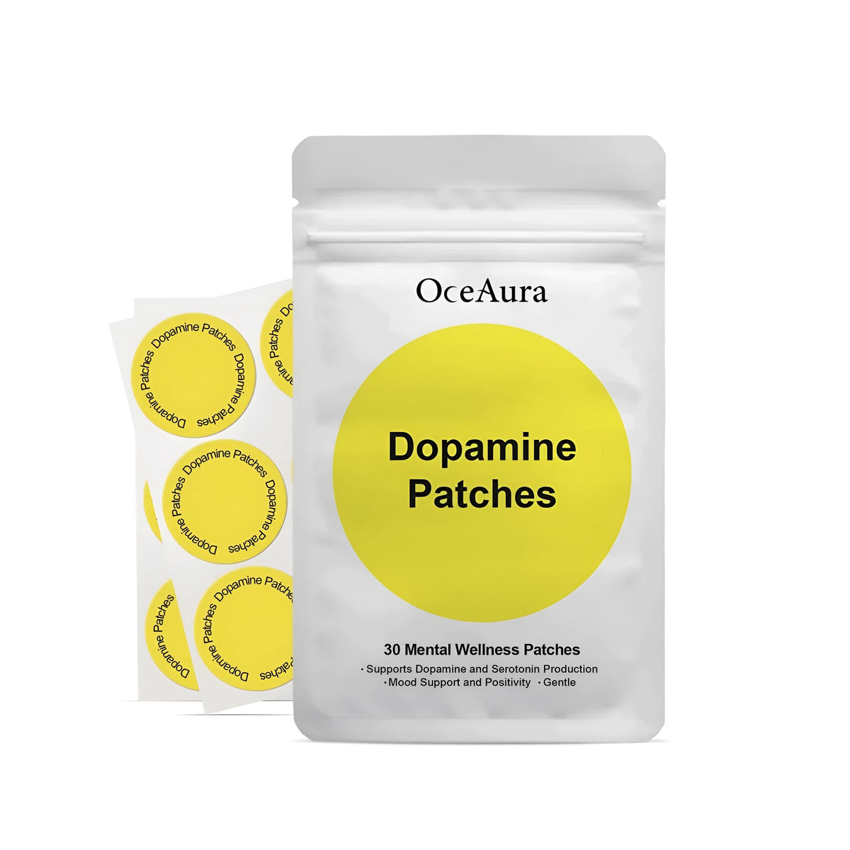 Pack of 30 white body care auxiliary patches with hyaluronic acid and collagen formulation.
