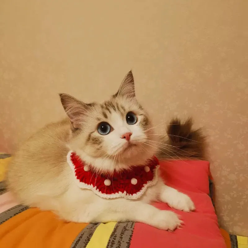 Knitted milk cotton pet collar with cartoon pattern in customisable sizes from XS to L
