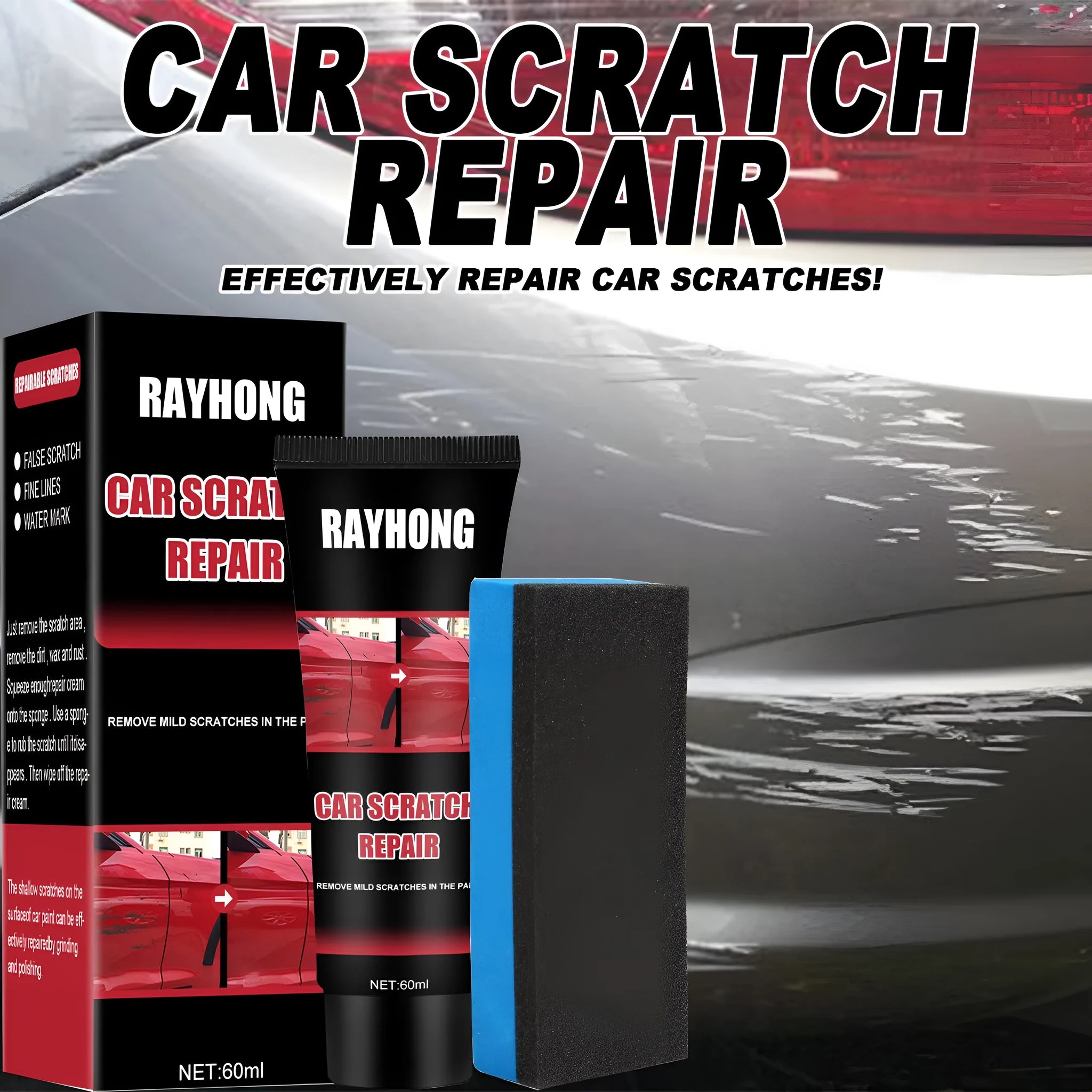 60ml black car scratch repair wax with applicator pad for paint maintenance