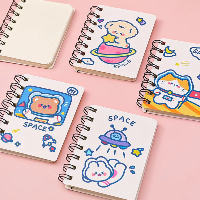 Astronaut-themed pocket flipper notebook measuring 10.5 by 8 centimetres