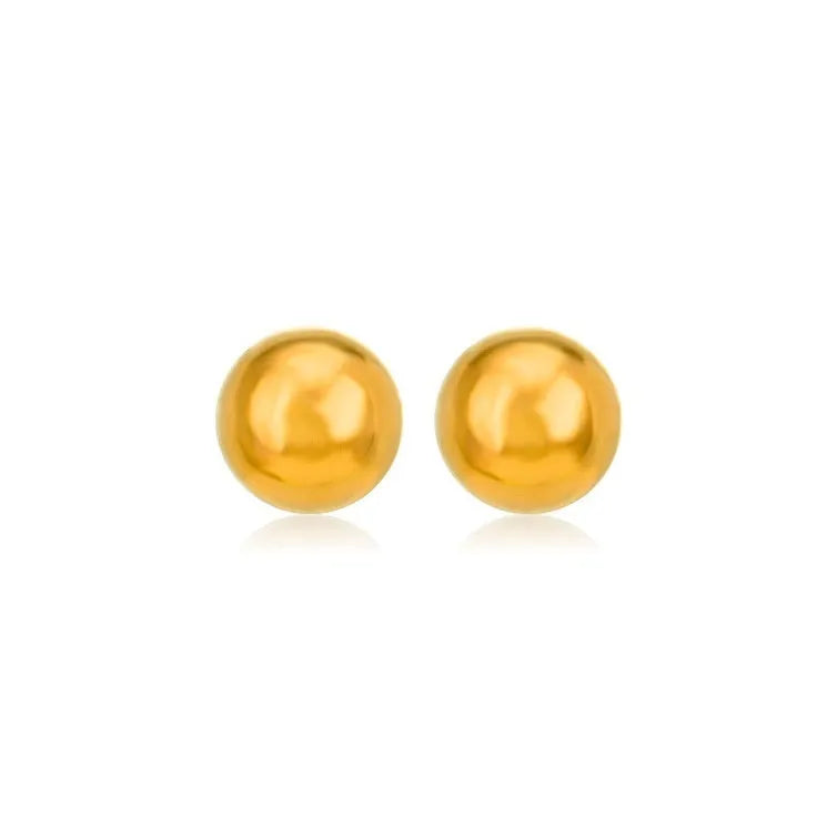 Stainless steel 18K gold ball stud earrings in round geometric design on simple stud posts.