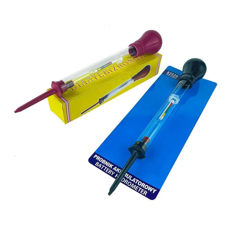 Glass battery electrolyte hydrometer with suction bulb for automotive testing