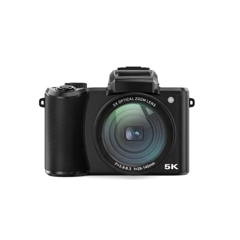 Black digital camera with 16MP CMOS sensor, 3.2-inch Full HD screen, periscope lens, and dual camera