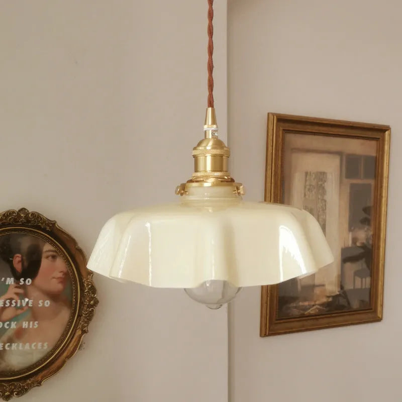 Medieval-style brass flower bud glass chandelier ceiling light with adjustable height