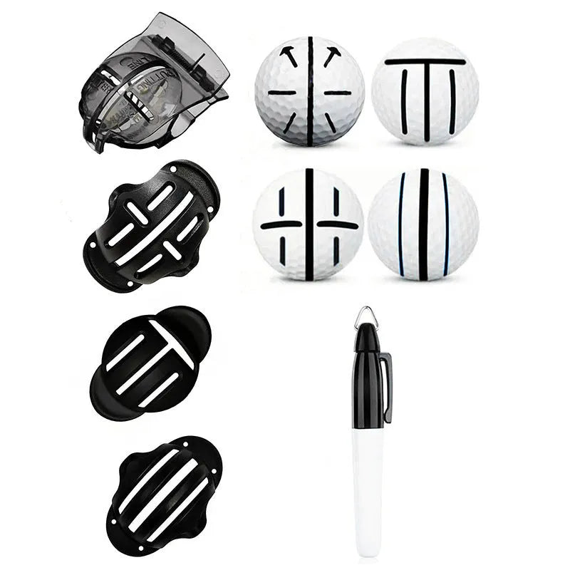 Golf putting alignment tool set with plastic scriber markers and drawing pens