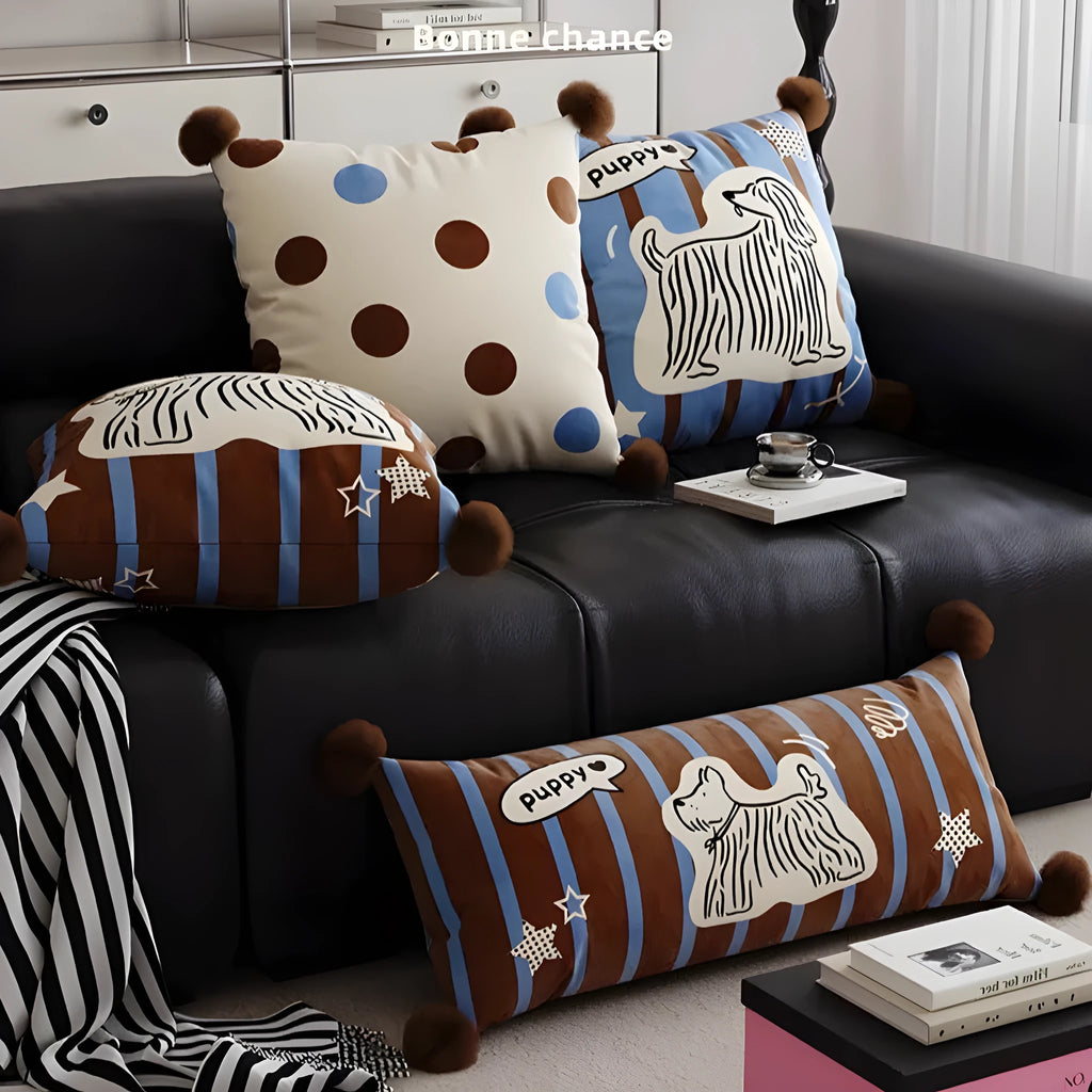 Cartoon animal pattern sofa cushion pillow with removable cover in blue colour