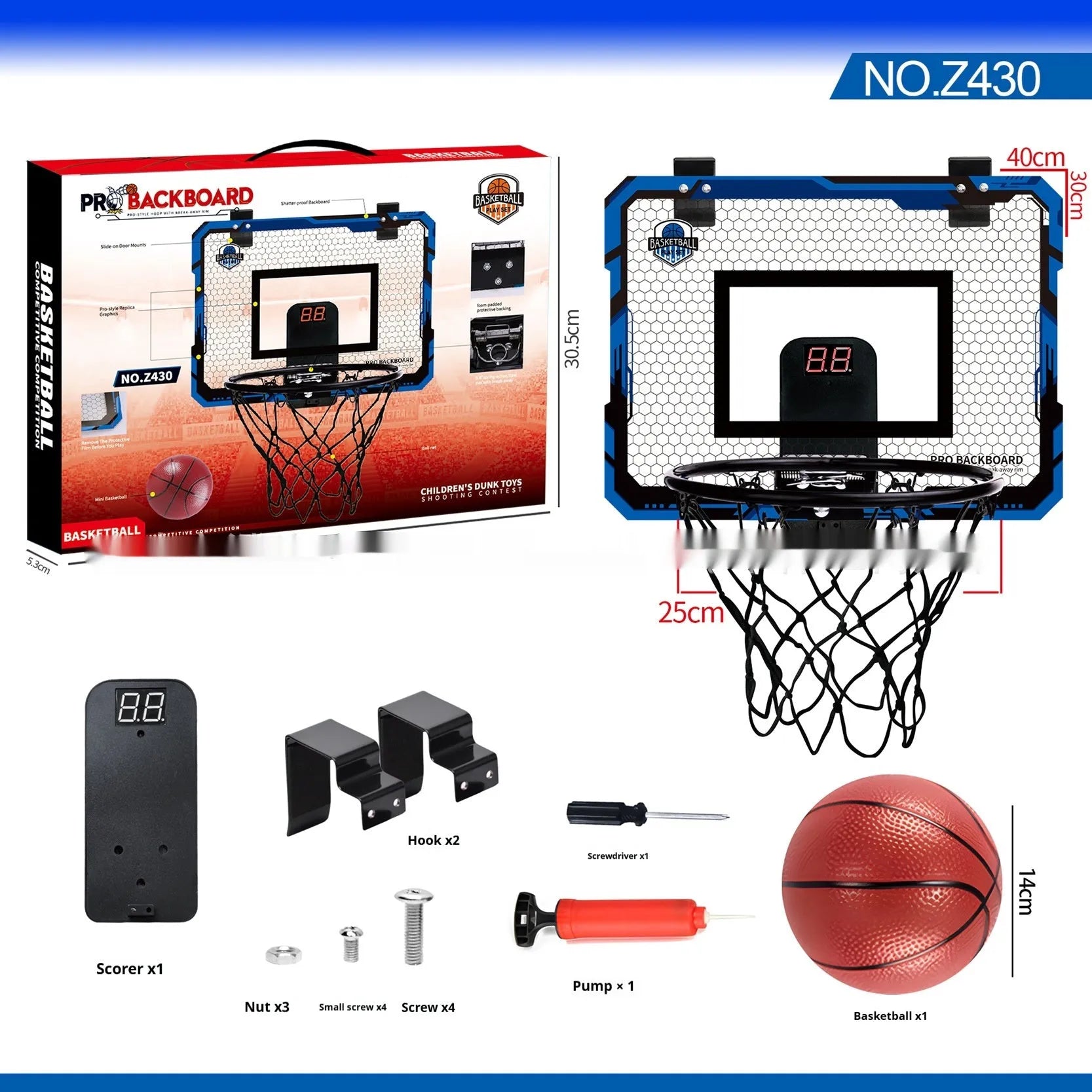 Red folding basketball frame with suction cups mounted on wall showing 400x300mm panels