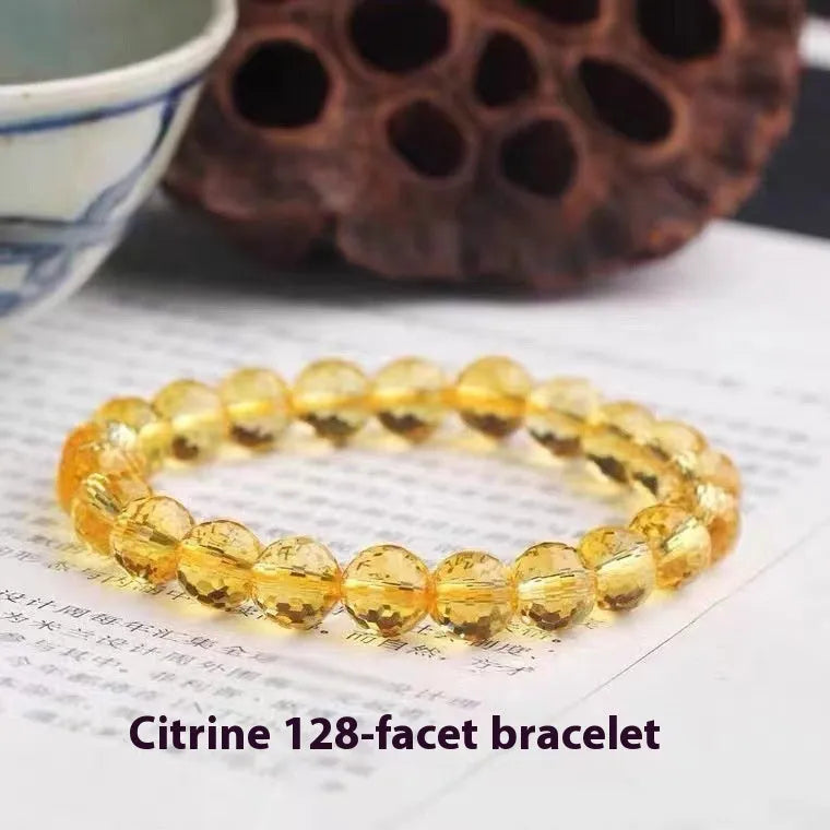 128-facet crystal ametrine bracelet with zodiac designs in multiple bead sizes