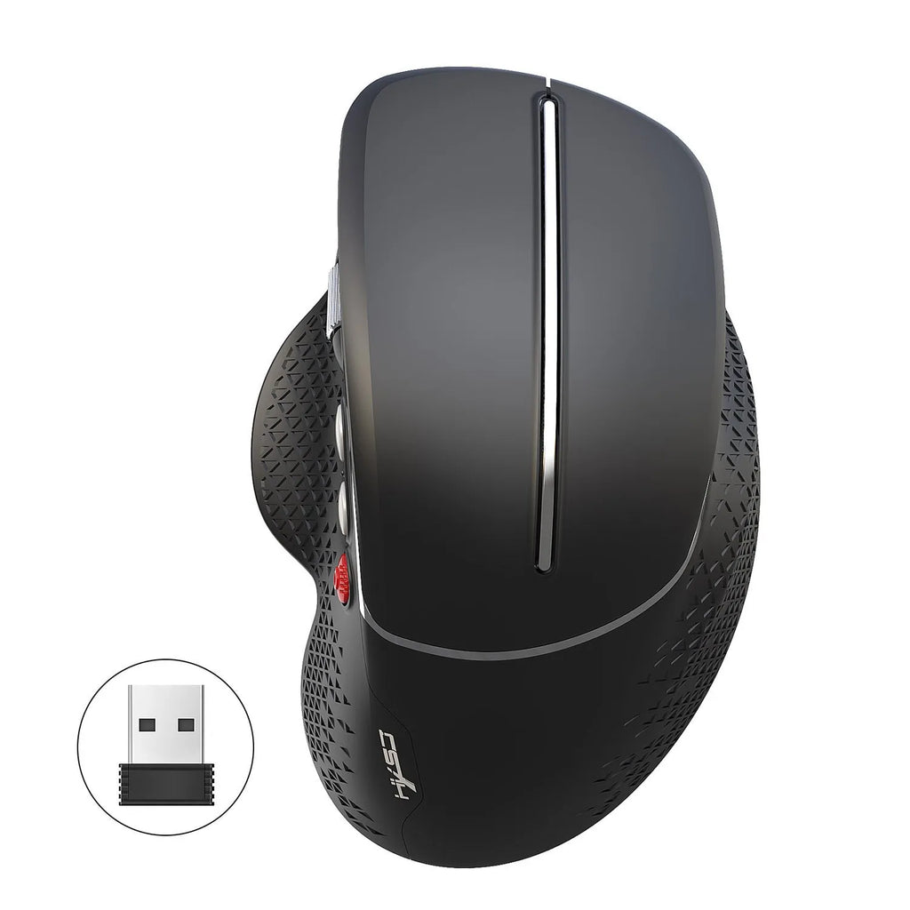 T32 black vertical wireless ergonomic mouse with aluminium side roller wheel on a desk