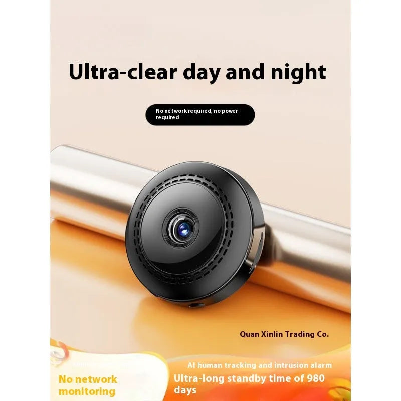 Wireless HD security camera monitor with 360-degree viewing angle on black background