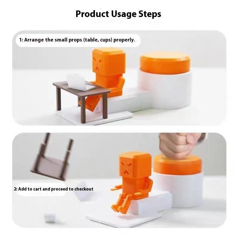 Orange plastic Take and Vent table-turning decompression toy on a desk