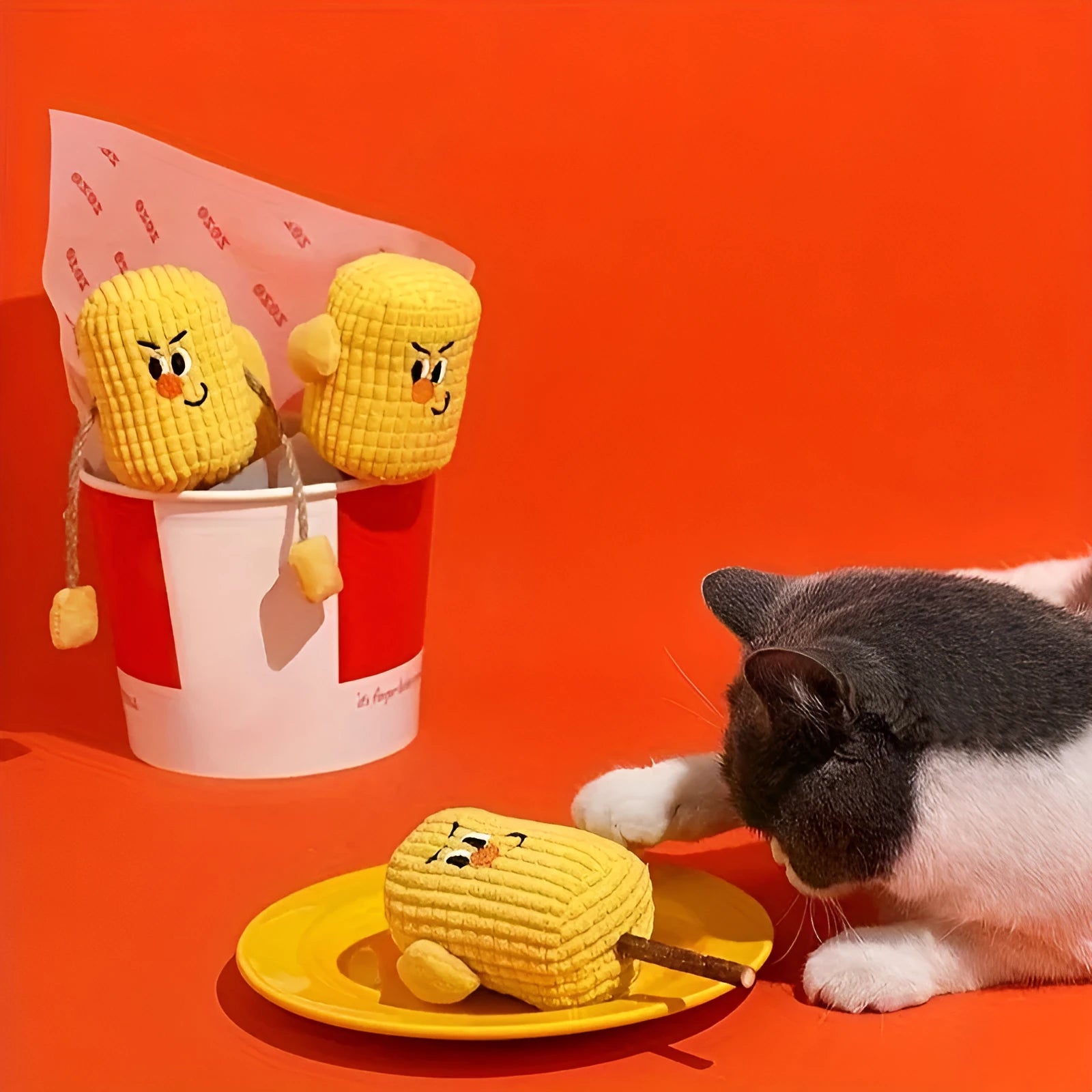 Corn cob shaped cat dental toy made from polio wood with catnip for tooth cleaning