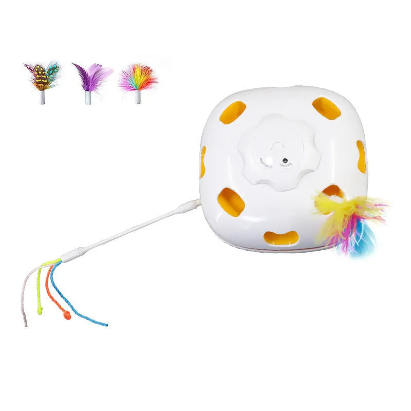 Self-hi relief interactive cat teaser toy with feather wobbler in picture colour.