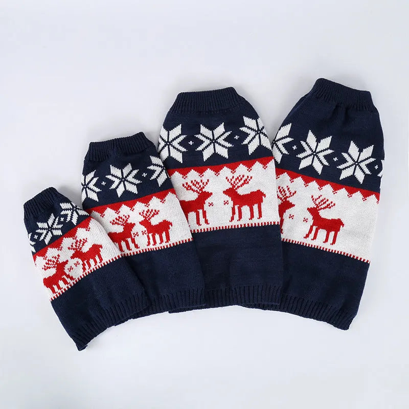 Navy blue personalised Christmas dog knitted sweater for small to medium breeds