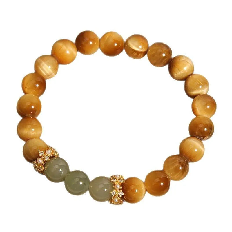 Natural yellow tiger's eye Hetian jade bracelet with gold gourd money symbol and U-shaped design