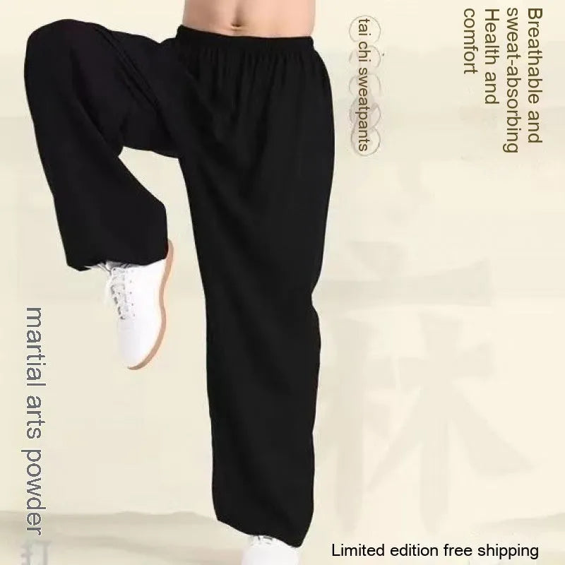 Children's black high elasticity Sanda practice pants with loose fit for martial arts training