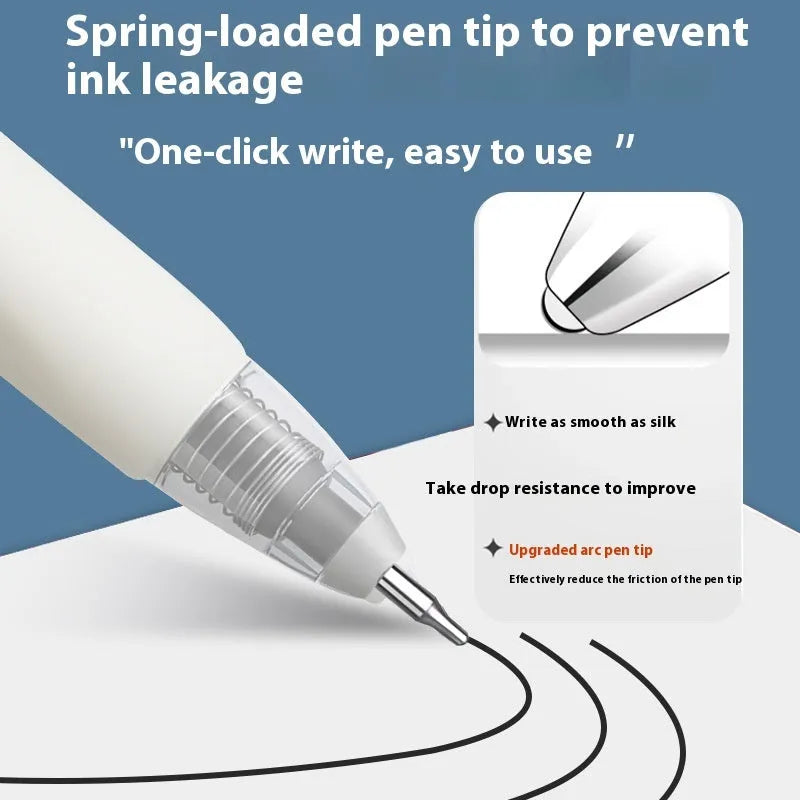 Pack of ten quick-drying ballpoint pen refills in black, red, blue, and ink blue colours.