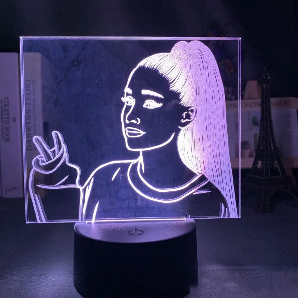 European style acrylic 3D LED night light showing colour options on a black base.