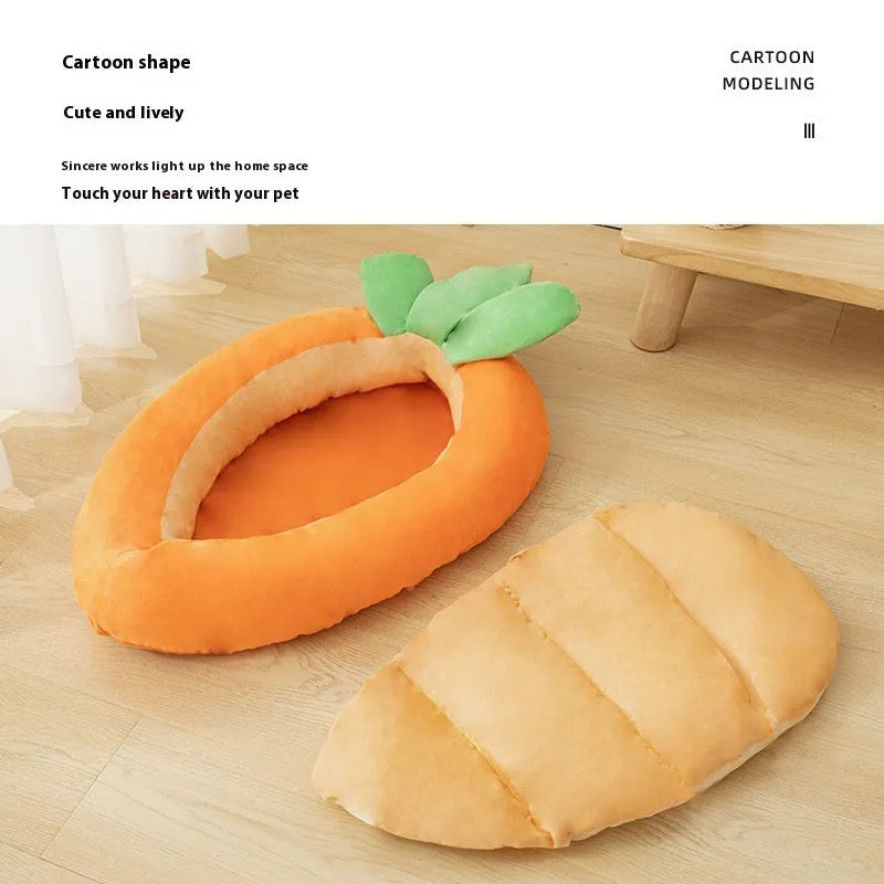 Carrot-shaped double-sided dog mattress with removable washable cloth cover