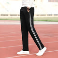 Black middle school uniform pants with two horizontal stripes, straight-leg, mid waist, sizes M-5XL