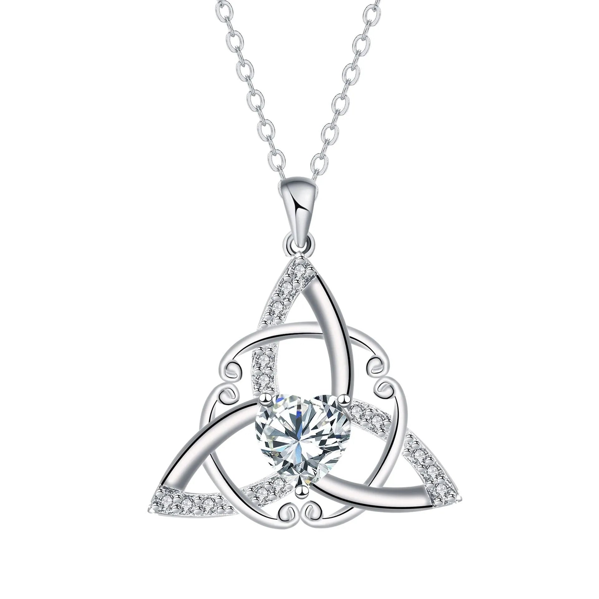 Geometric Celtic knot copper necklace for women showing electroplated finish in available colour options