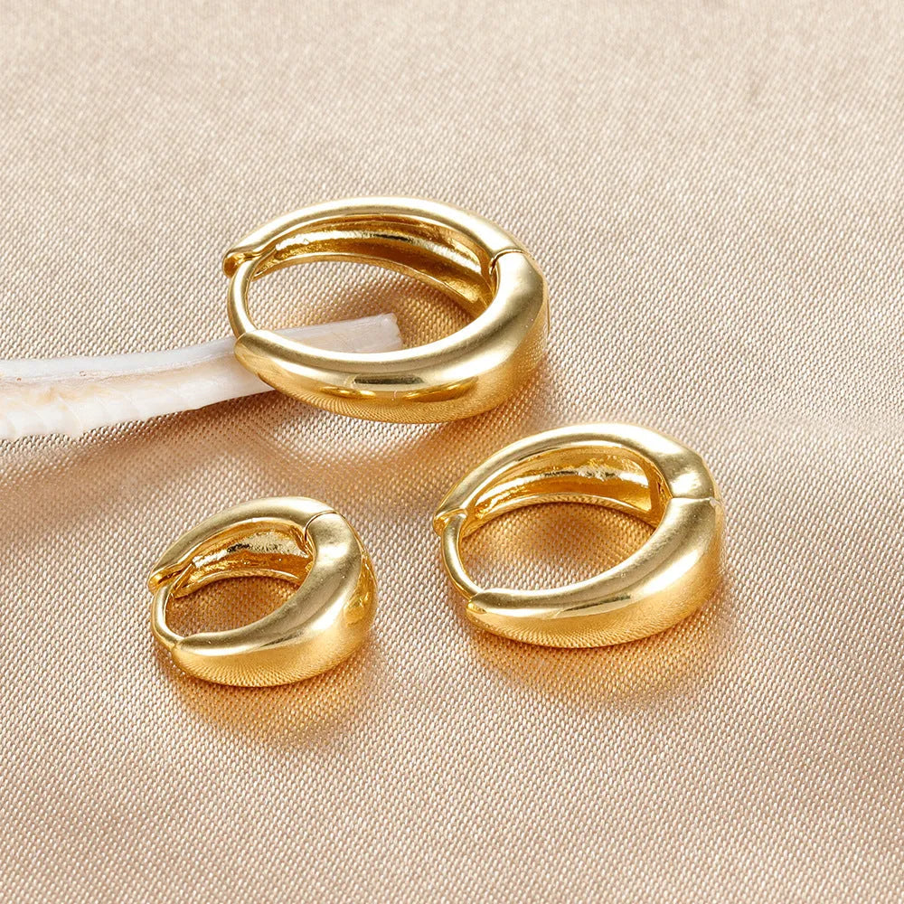 Geometric copper earrings 3-piece set in gold tone with electroplated glossy finish and round design