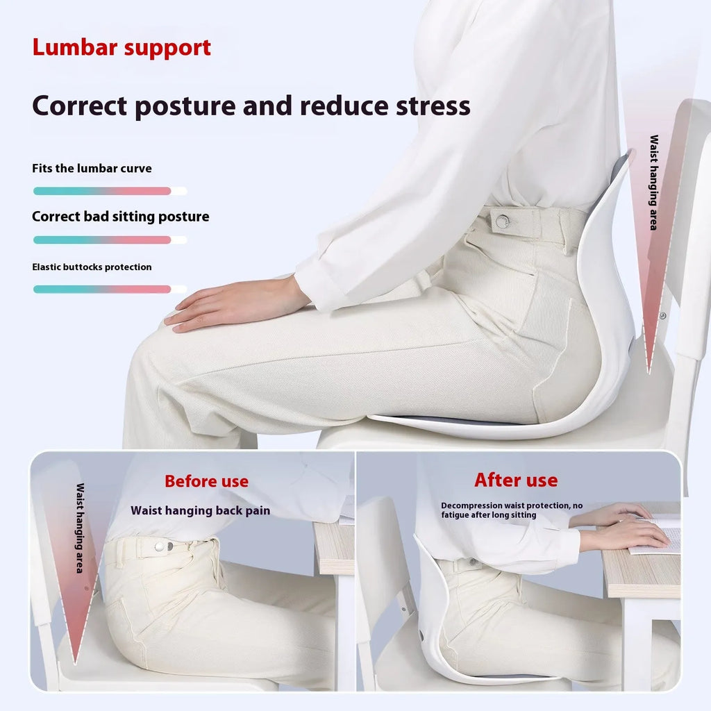 Grey and black lumbar support seat cushion with sponge filler and PE cover.