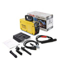 MMA-200MIN 220V DC inverter welding machine with welding tongs, grounding clamps, face shield, and brush hangers