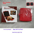 Red silicone baking tray with handbag-style handles and matching oven gloves set