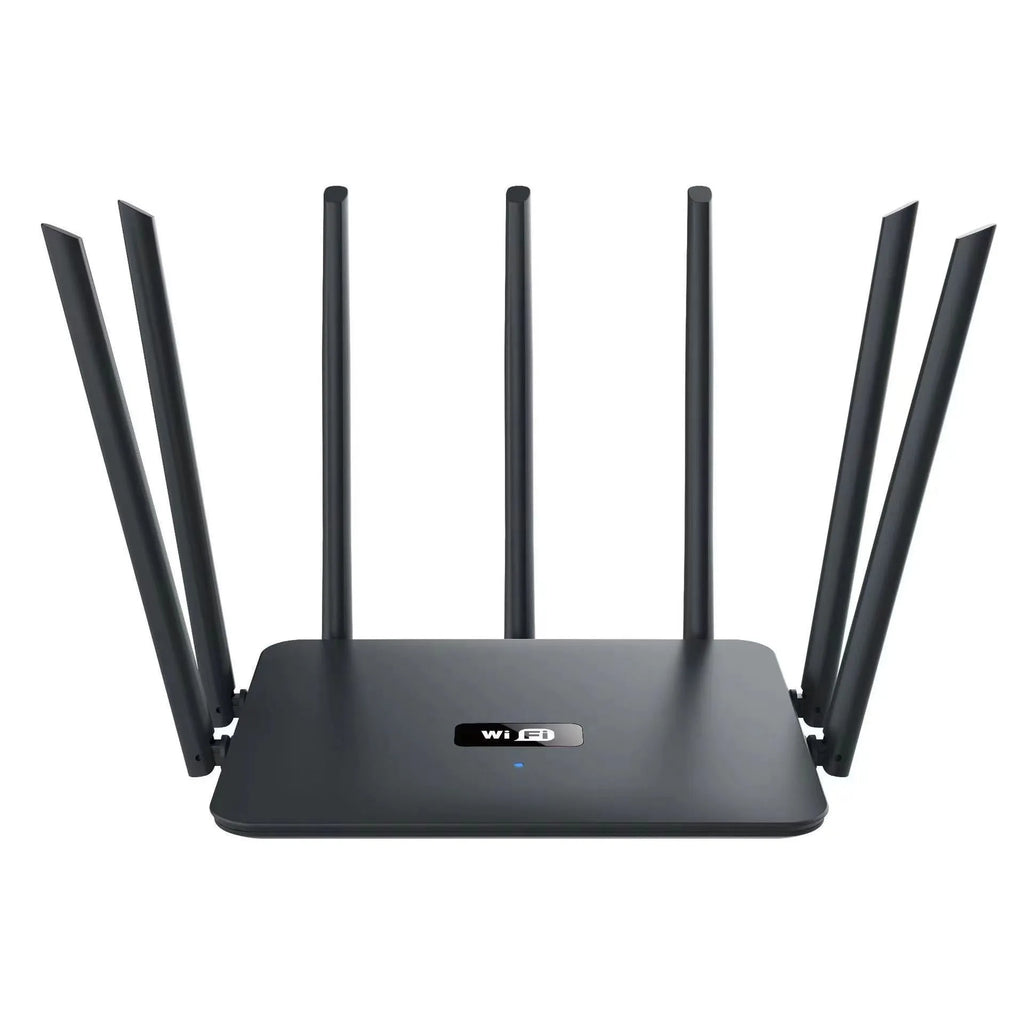 Black and white dual-band 5G router with multiple antennas for wall-through WiFi coverage