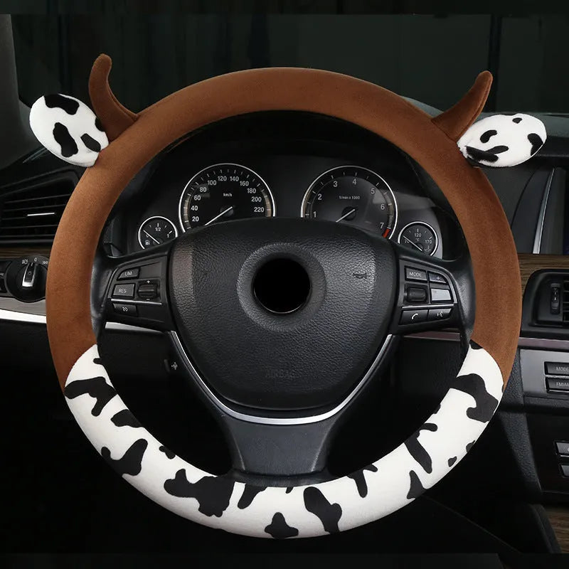 Short plush steering wheel cover in black or coffee colours for automotive use