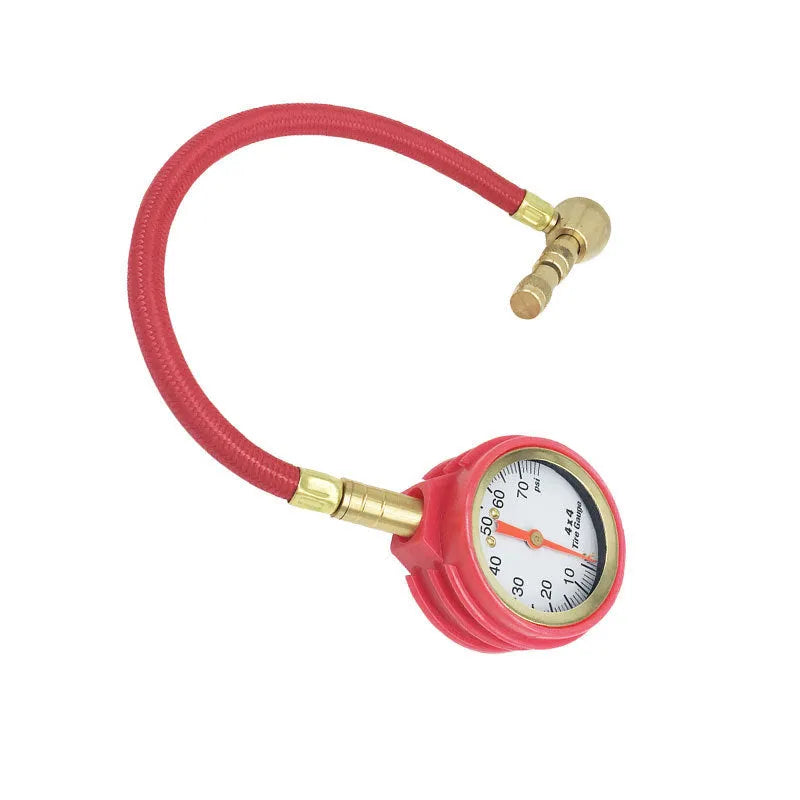 Copper mechanical tyre pressure gauge for cars and SUVs in red or black colour.