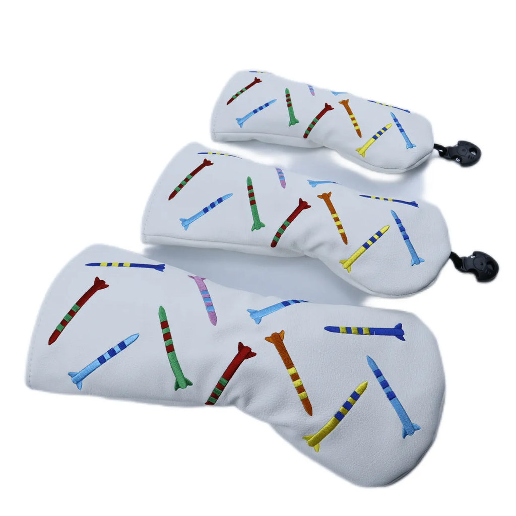 Golf club wooden pole set in black and white colour options showing large, medium, and small sizes.