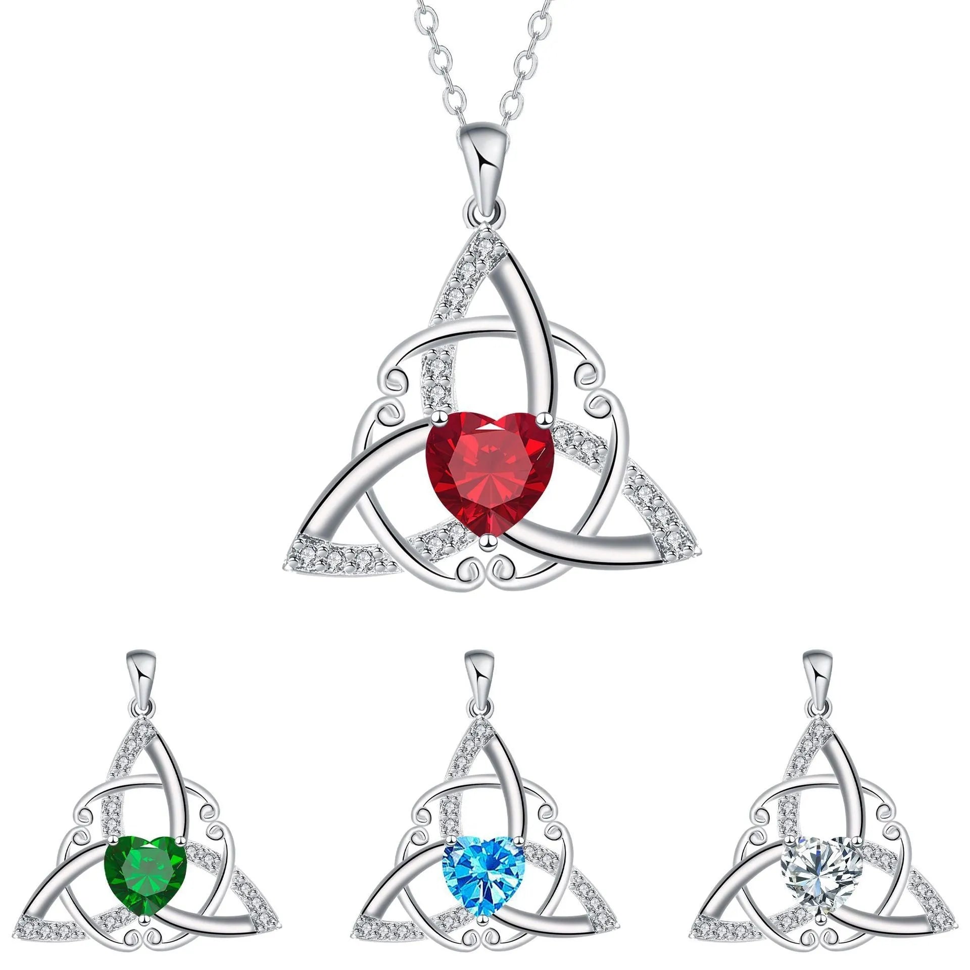 Geometric Celtic knot copper necklace for women showing electroplated finish in available colour options