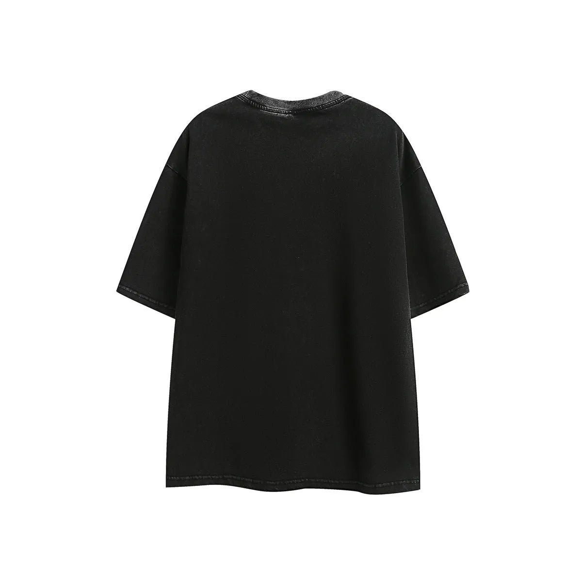 Purple and black loose-fit cotton t-shirt with retro half-sleeve design on hanger