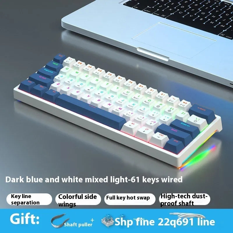 Small bluish black mechanical keyboard with 61 keys and hot-swap switch sockets