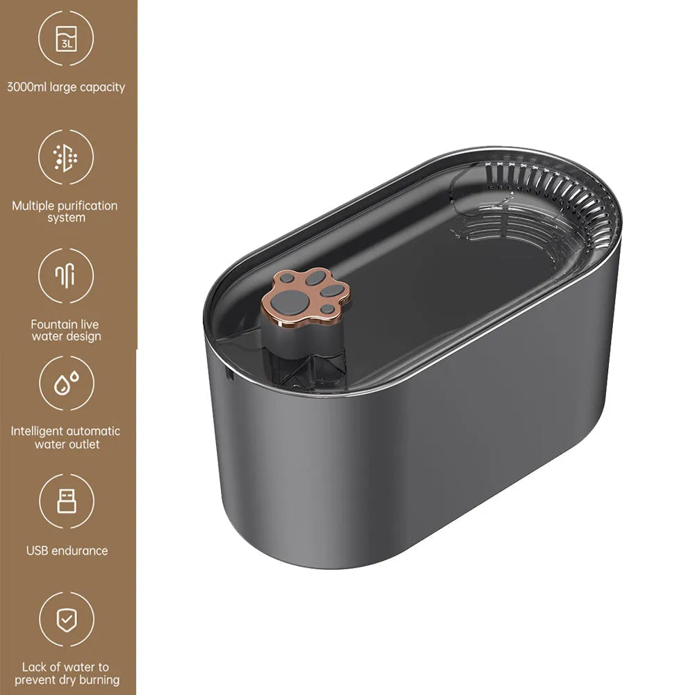 Automatic pet water fountain in Berlin blue colour with 3 litre capacity and LED indicator light