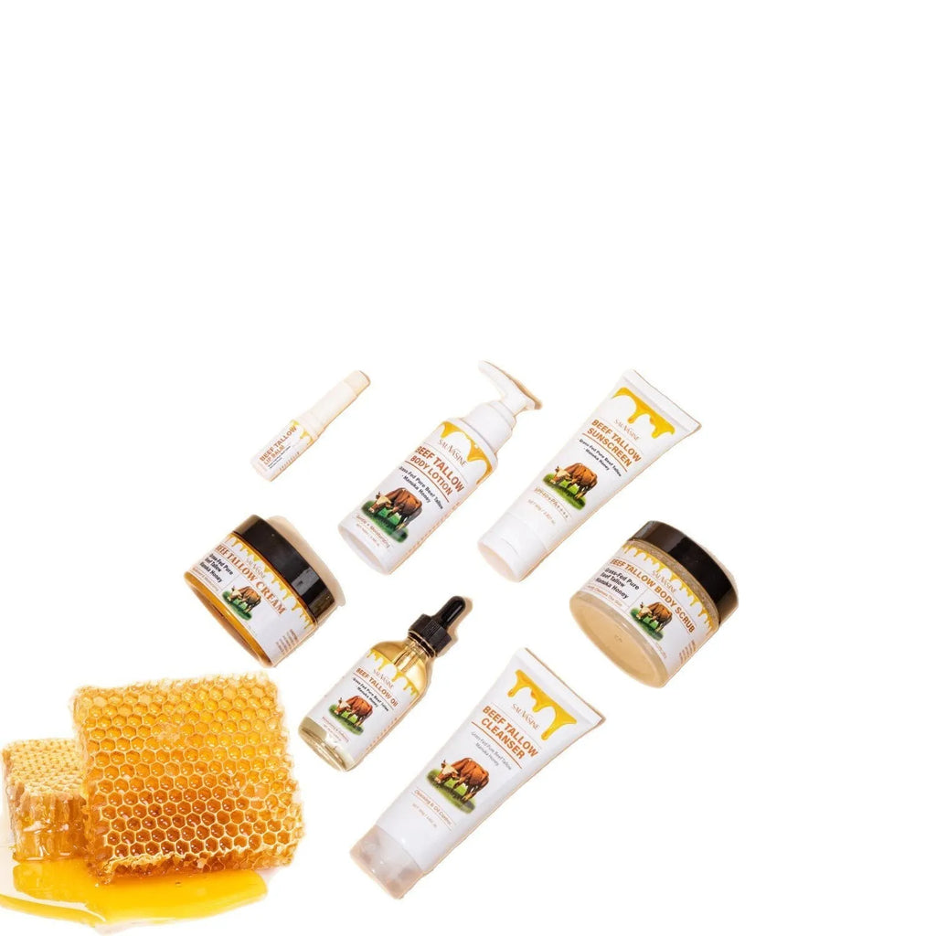 Seven-piece facial care kit with products for cleansing, moisturising, and protection